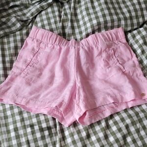 Lilly Pulitzer Lilo Linen Shorts In Conch Shell Pink X Resort White Size Small